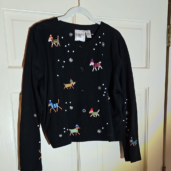 Michael Simon Lite Black Cardigan with Playful Embroidery, Maybe Worn Twice - Picture 1 of 13